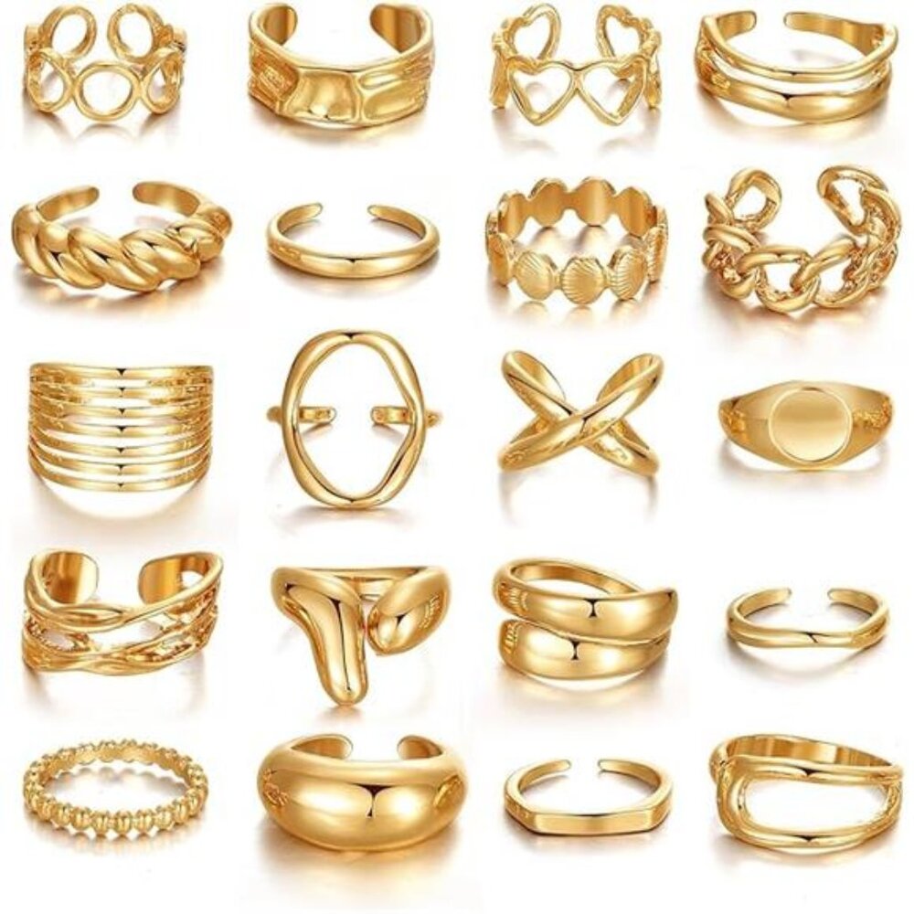 Golden Rings for Women, Chunky Rings Set, Stackable Finger Ring Pack - Picture 7 of 7